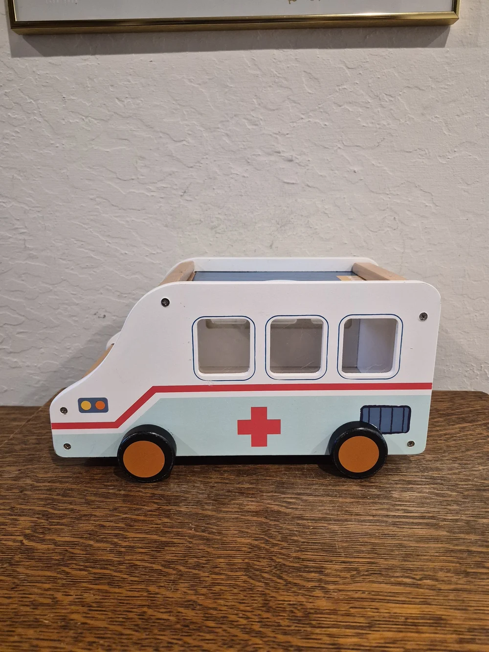 Wooden Toy Ambulance - White and Light Blue Kids Vehicle
